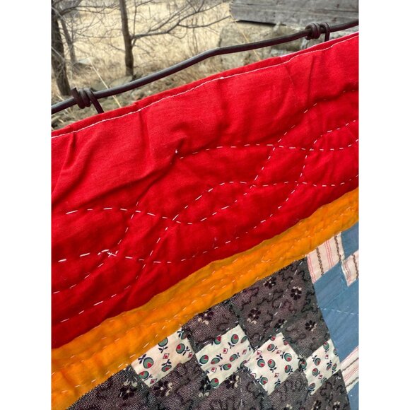 Vintage 1930s Fabric Postage Stamp Quilt 77.5x78" Rustic - Picture 3 of 16